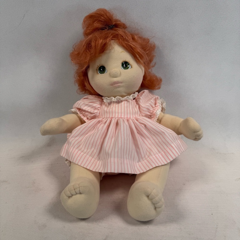 Vintage My Child Doll Red Hair Green Eyes Striped Dress Mattel 1985